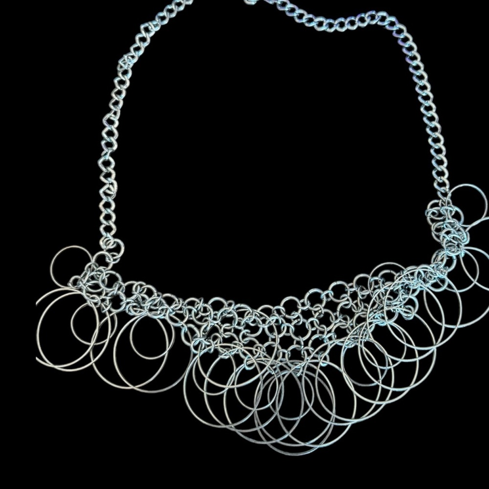 Silver Circle Statement Necklace Modern Fashion J… - image 2